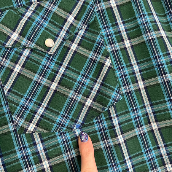 VTG Rudduck Shirt Mens XL Green Plaid Pearl Snap Long Sleeve Rodeo Western Farm - Picture 2 of 9